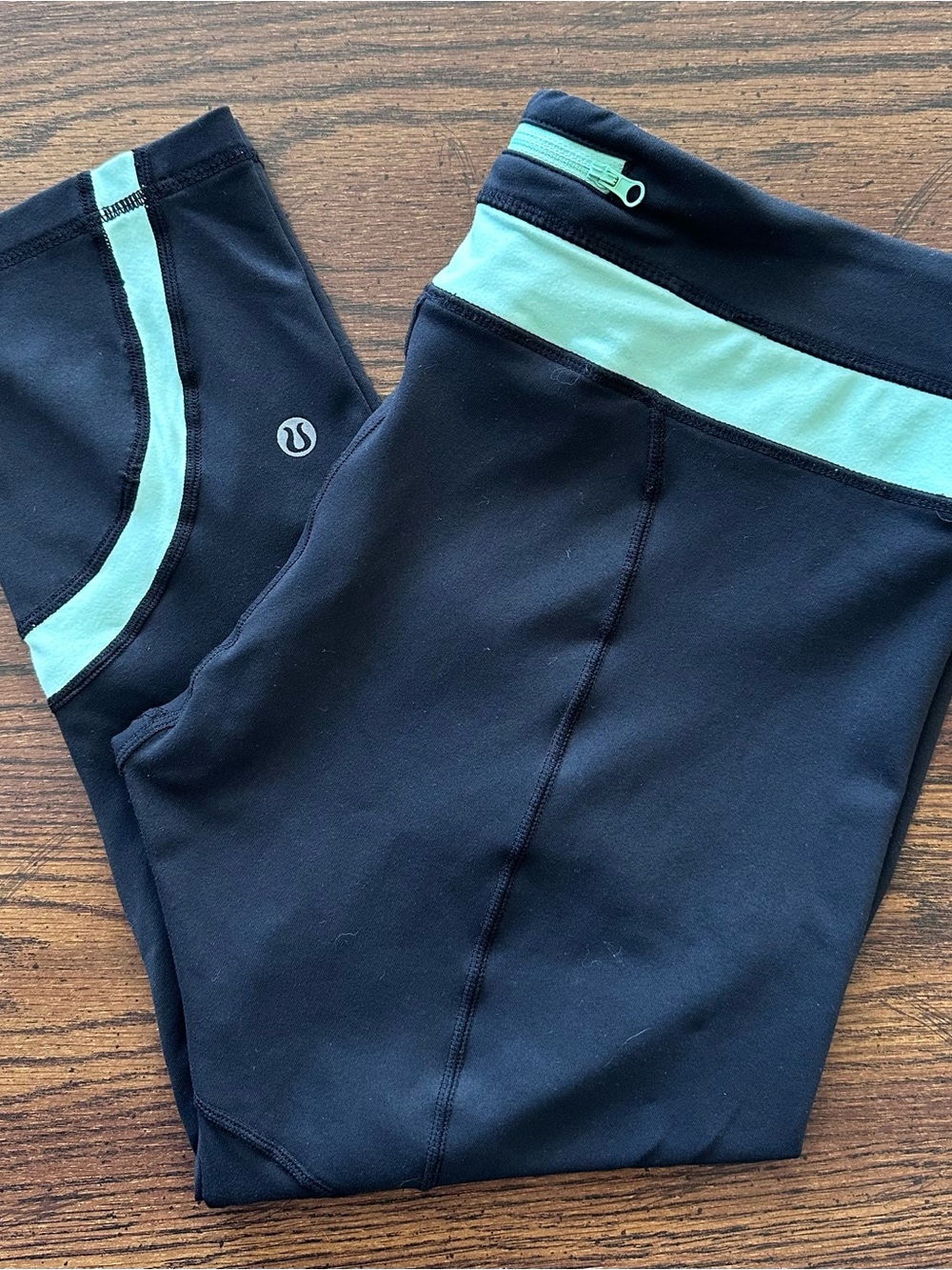lululemon athletica Black Leggings with Mint Trim